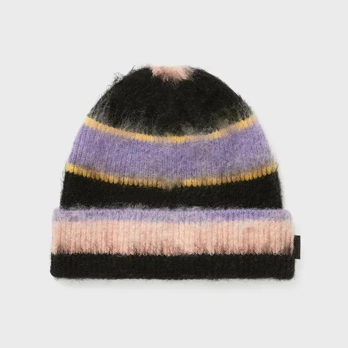 Striped Mohair Beanie Black