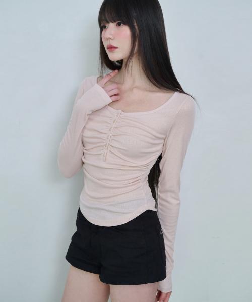 페이 소프트 셔링 탑 [BABY PINK]