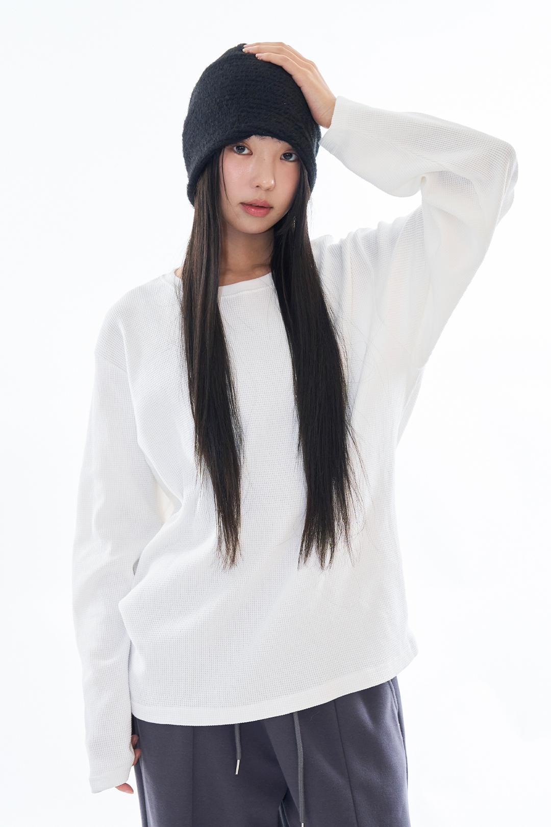 라우코하우스 와플 코튼 크롭 롱 슬리브