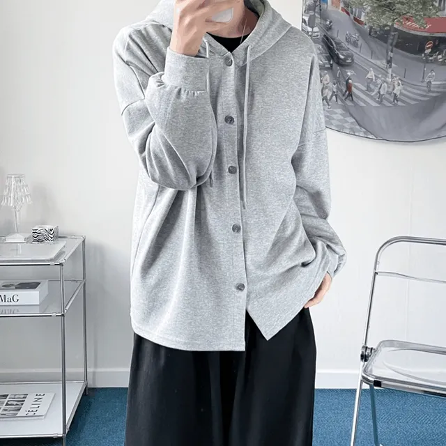 Hood button cardigan
