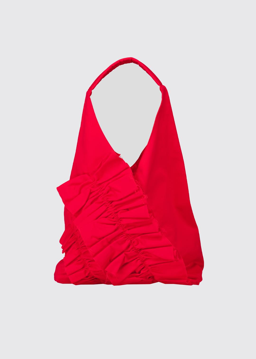 COTTON ORIGAMI RUFFLE BAG - RED