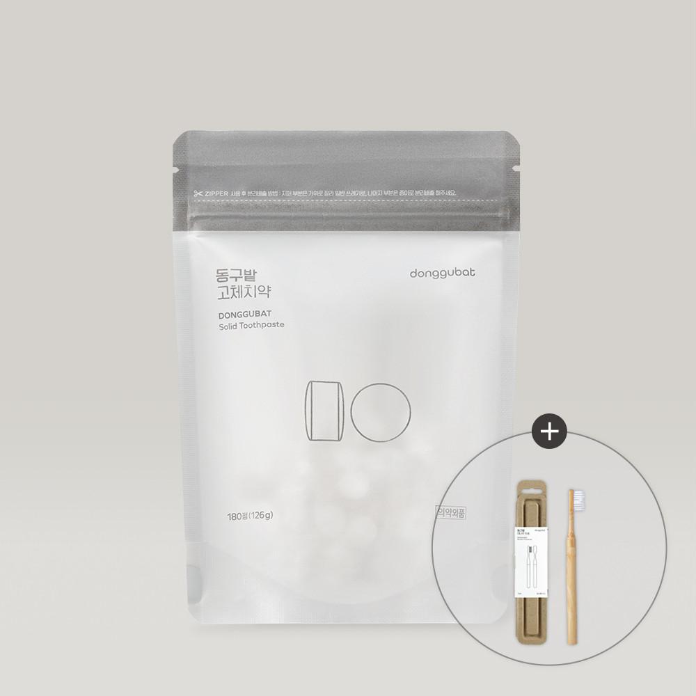동구밭 씹는 고체치약 대용량 리필 180정 + 대나무 칫솔 증정