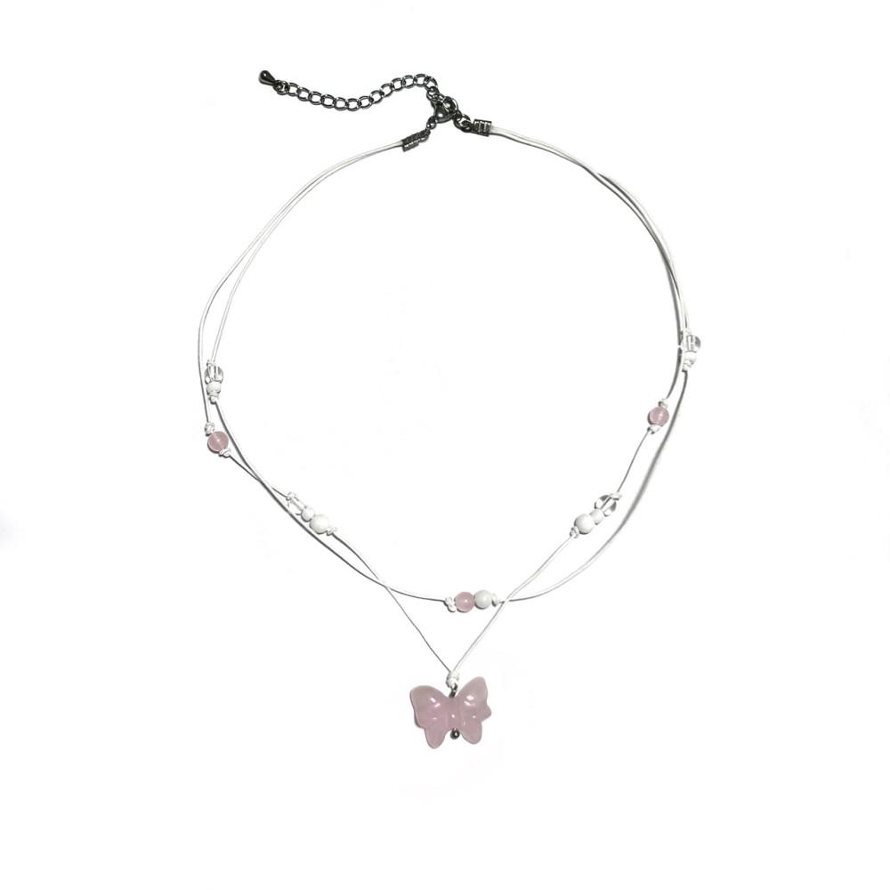 [MADE] pink ribbon necklace