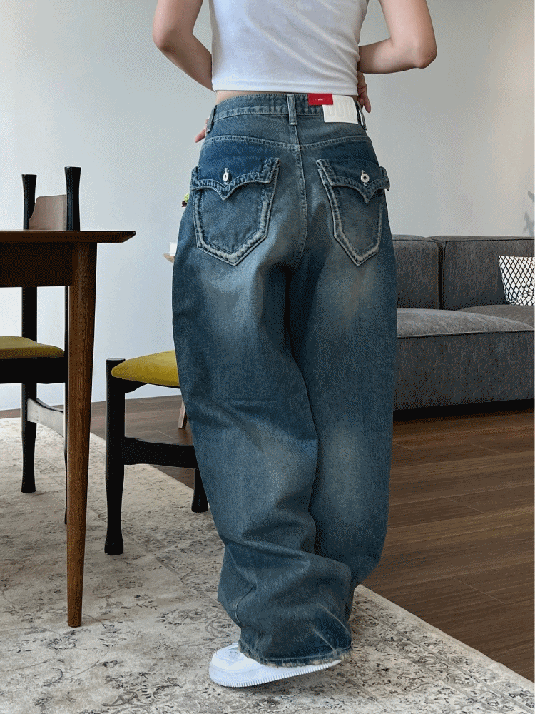 다크데이지 ootj 오오티제이 로프 포켓 와이드 데님팬츠 청바지