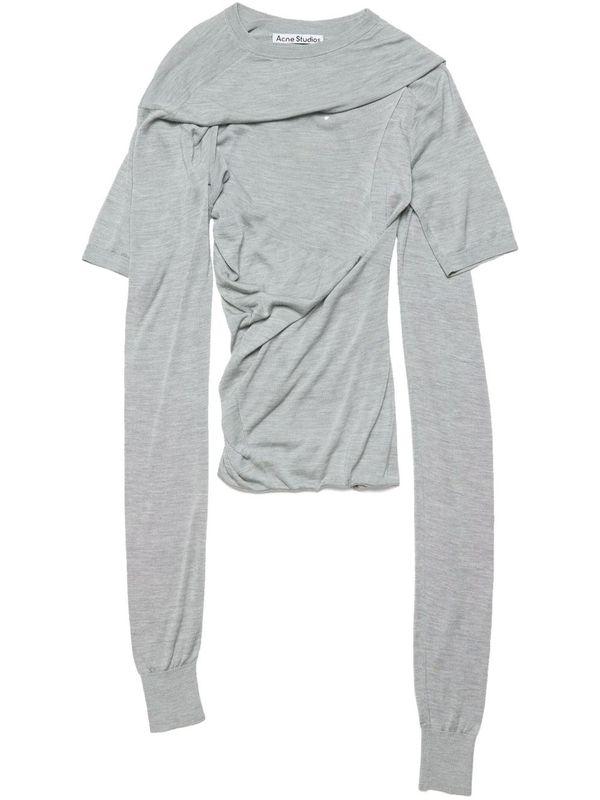 레이어드 디테일 실크 반팔 니트