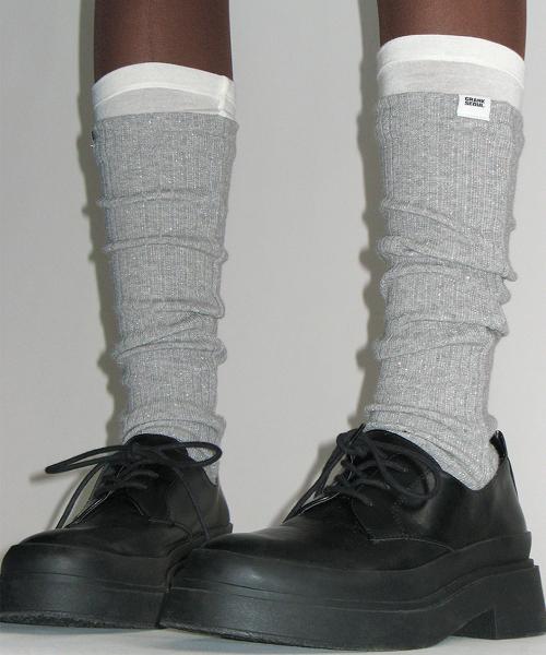 쉬어 레이어드 펄 니트 레그워머_멜란지그레이