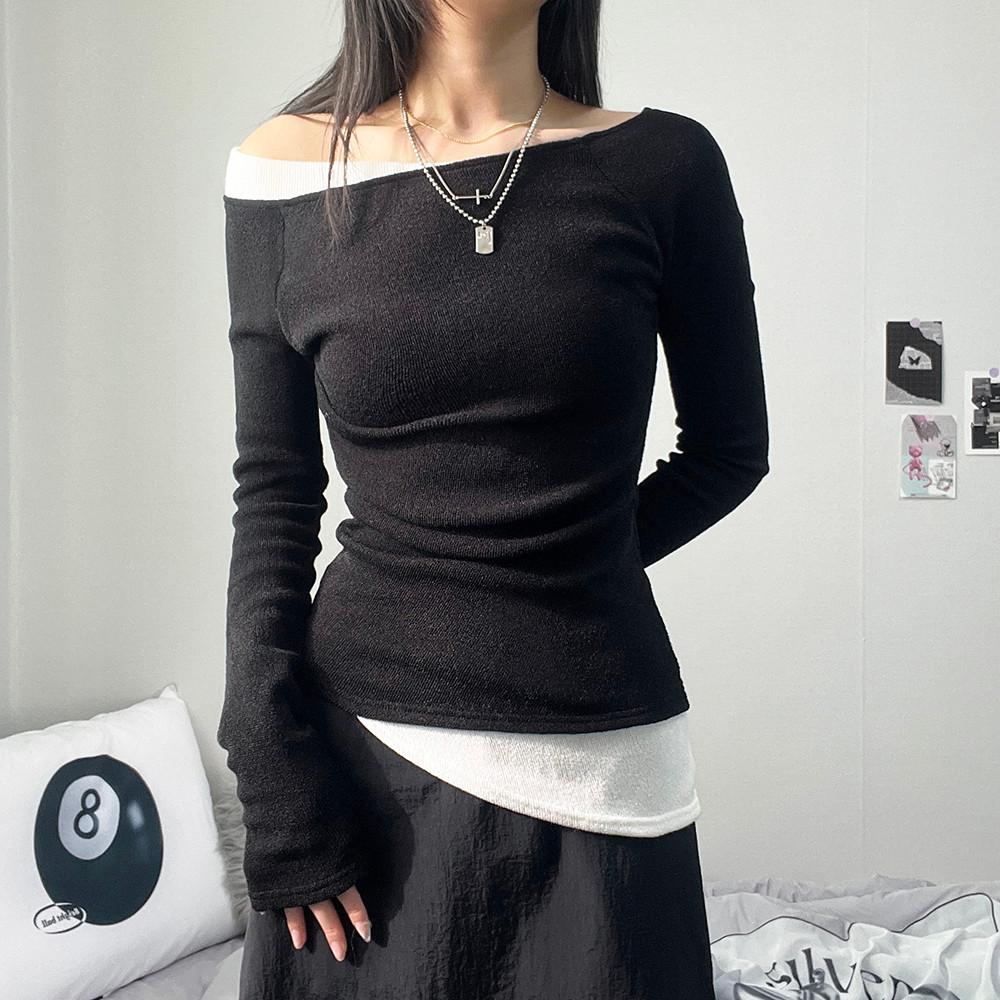 [유니크/여리핏] 시즈 오프숄더 핀턱 니트 (2color)