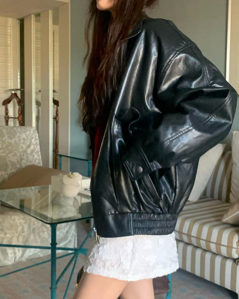 Leather blouson jumper(2 color)