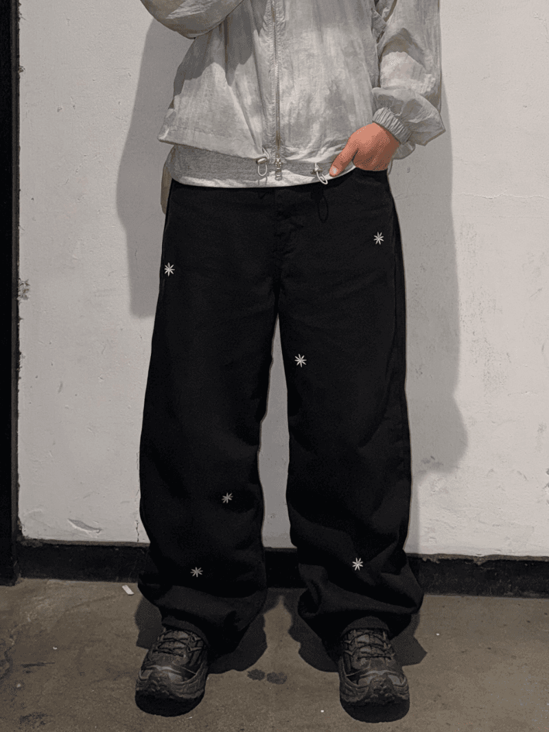 #데이지 자수 와이드 코튼 팬츠