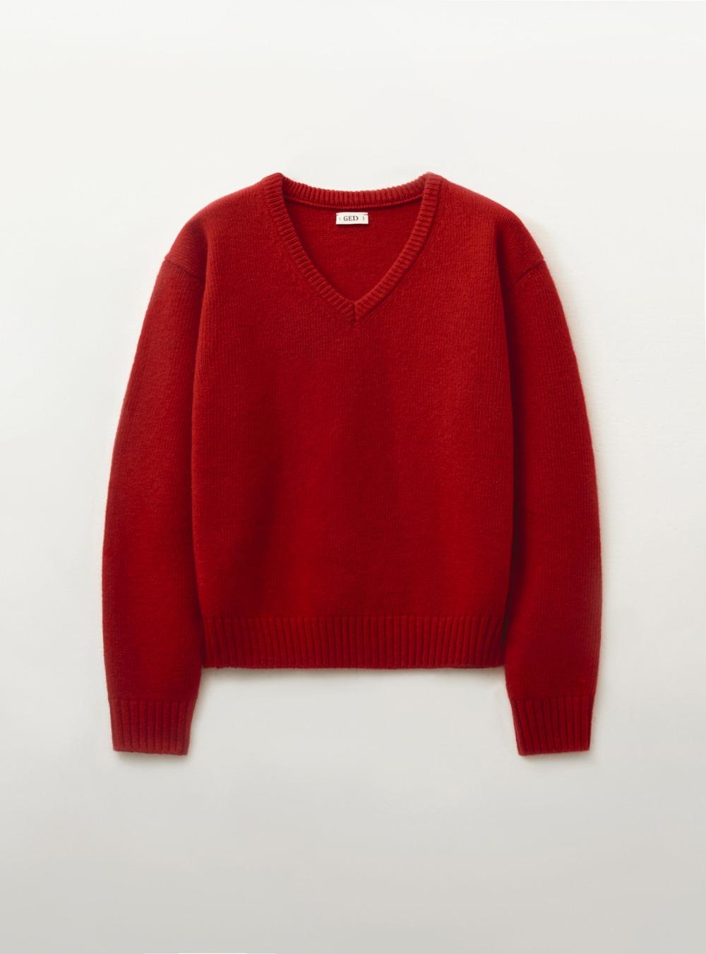 [2ND] REFINED WOOL V-NECK SWEATER - RED