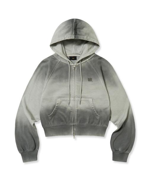 W BROKEN TAG DIRTY CROP HOOD ZIP UP - GREY