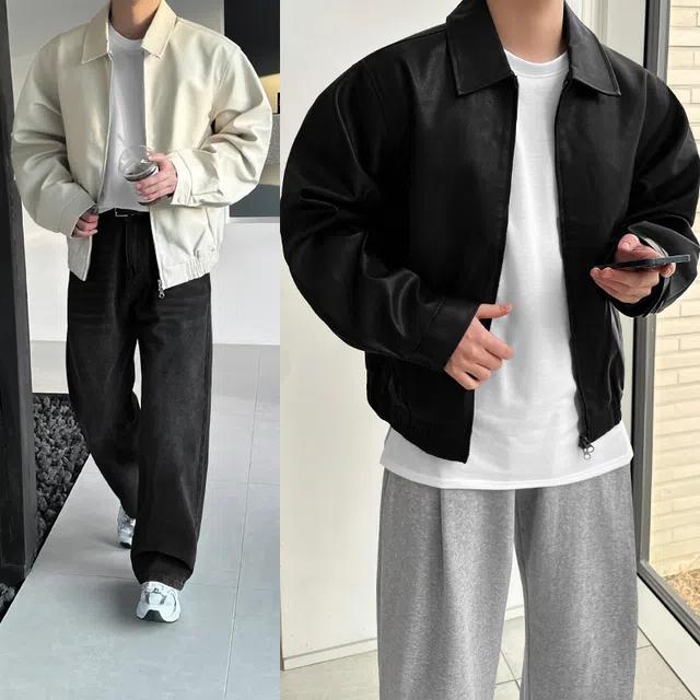 [프리미엄/초특가] YKK 프리미엄 벌룬 투웨이 비건 레더 밴딩 블루종 가죽 자켓 오버핏 루즈핏 봄 가을 아우터