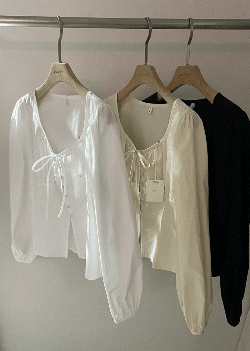 크레페 리본 블라우스