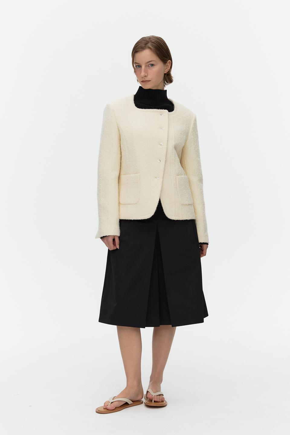 아위 Asymmetric Tweed Jacket_IVORY