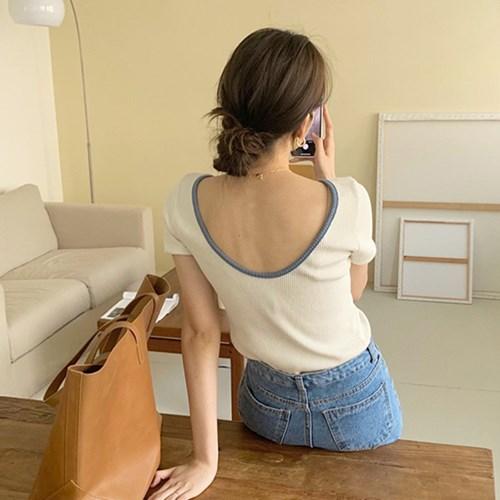 백라인포인트 골지 라운드 배색 랍빠 티셔츠