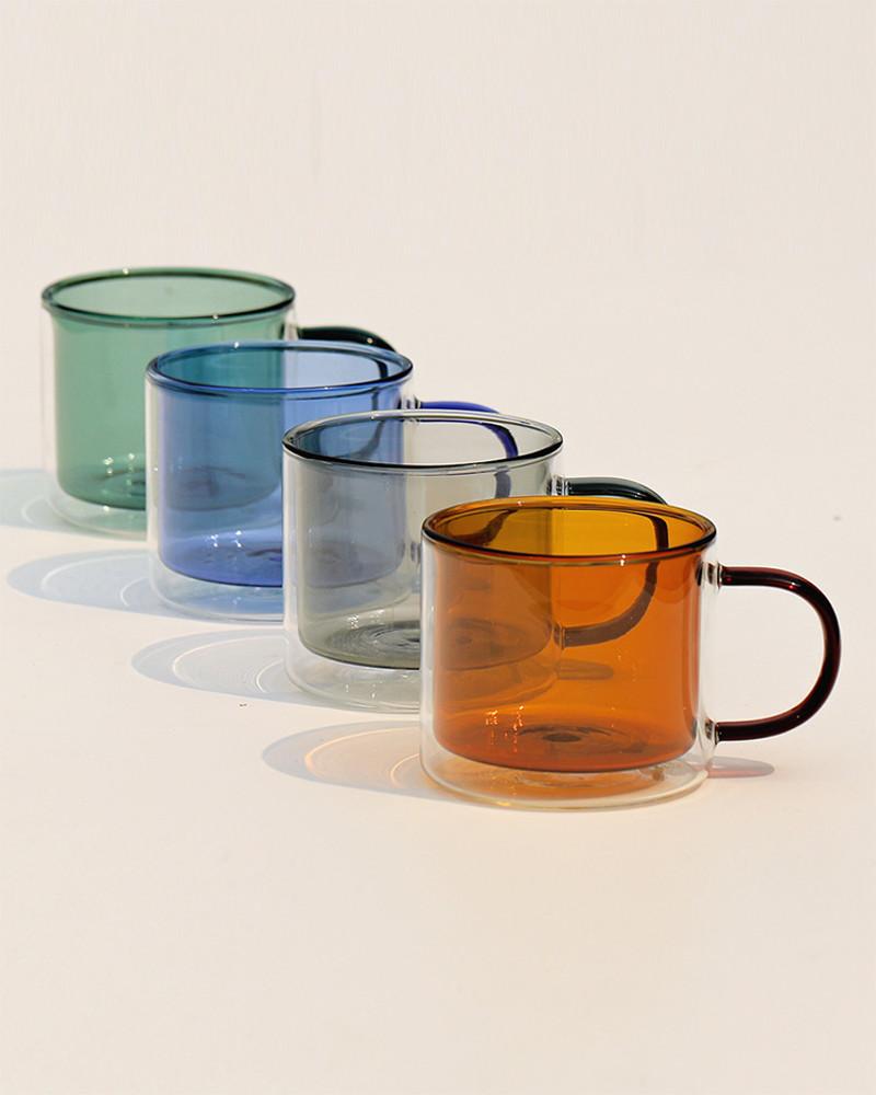 2개세트 컬러 아이스커피잔 손잡이 이중내열유리컵 250ml