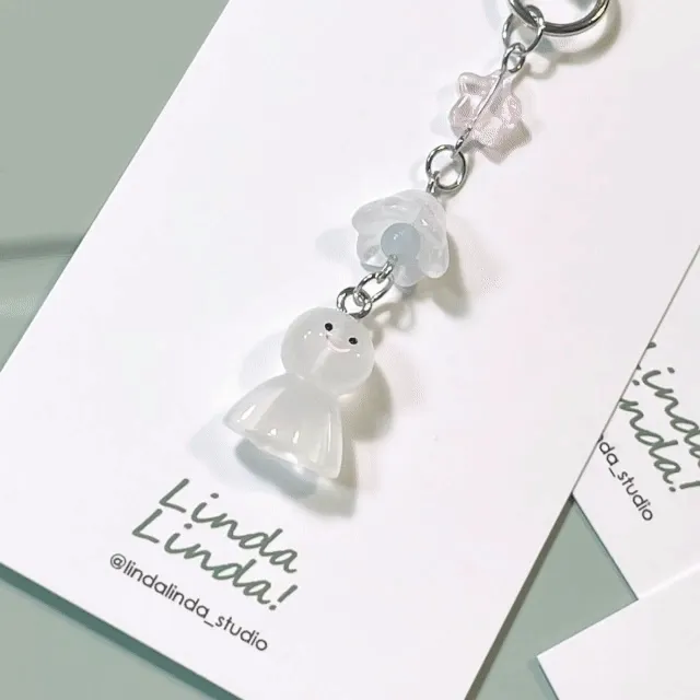 [증정이벤트]린다린다made | 꽃 아래에서 비를 피하는 테루테루보즈 키링 | 스트랩 | 원석 사용