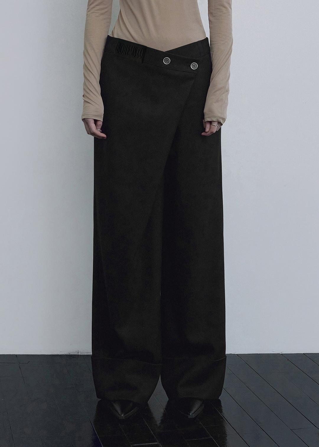 FOLDED WIDE PANTS, BLACK
