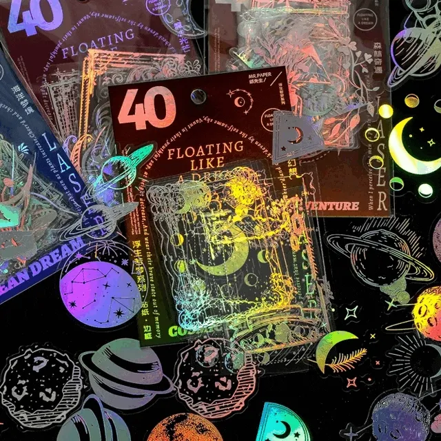 [1+1할인] 40매 홀로그램 스티커 고래 장미 나비 플라워 오로라 다꾸 다이어리 꾸미기 골드 실버 탑꾸 폴꾸 탑로더 포토카드 포카 노트북 꾸미기