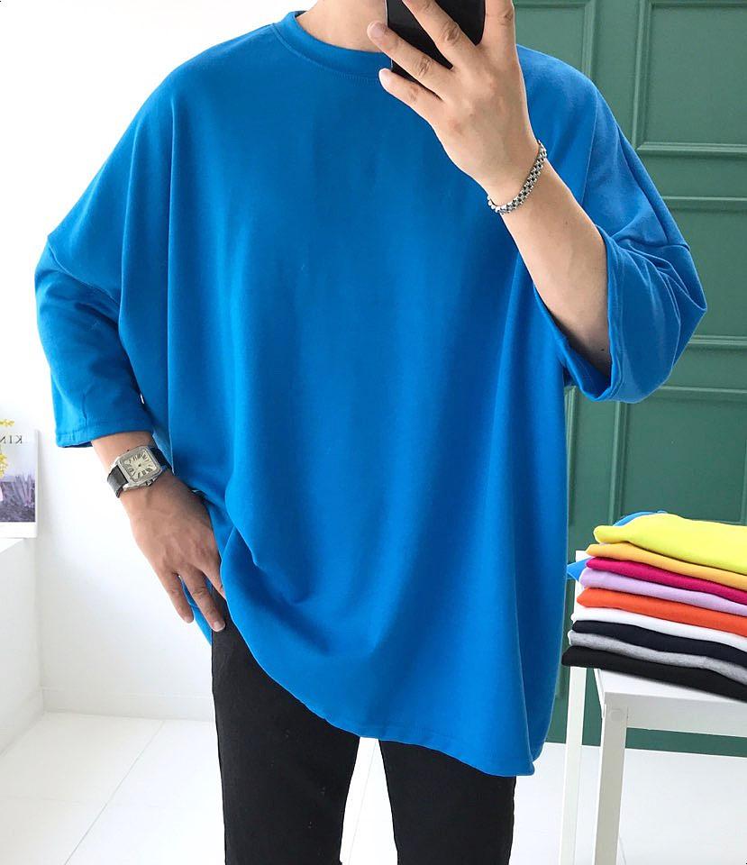 [오늘 출발]놈시크 남자 박스 오버핏 여름 반팔 망토 7부 티셔츠 빅 사이즈