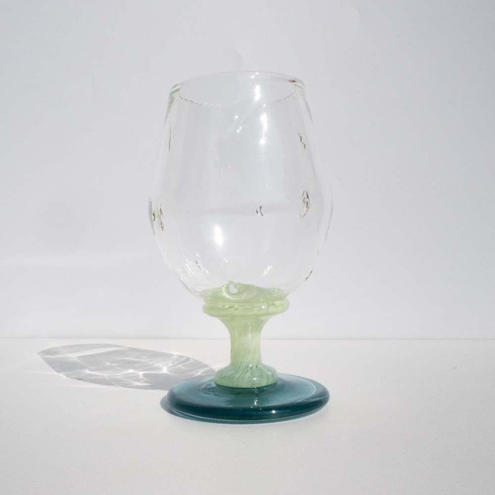 Glass Blown Man) Pinching goblet - Green