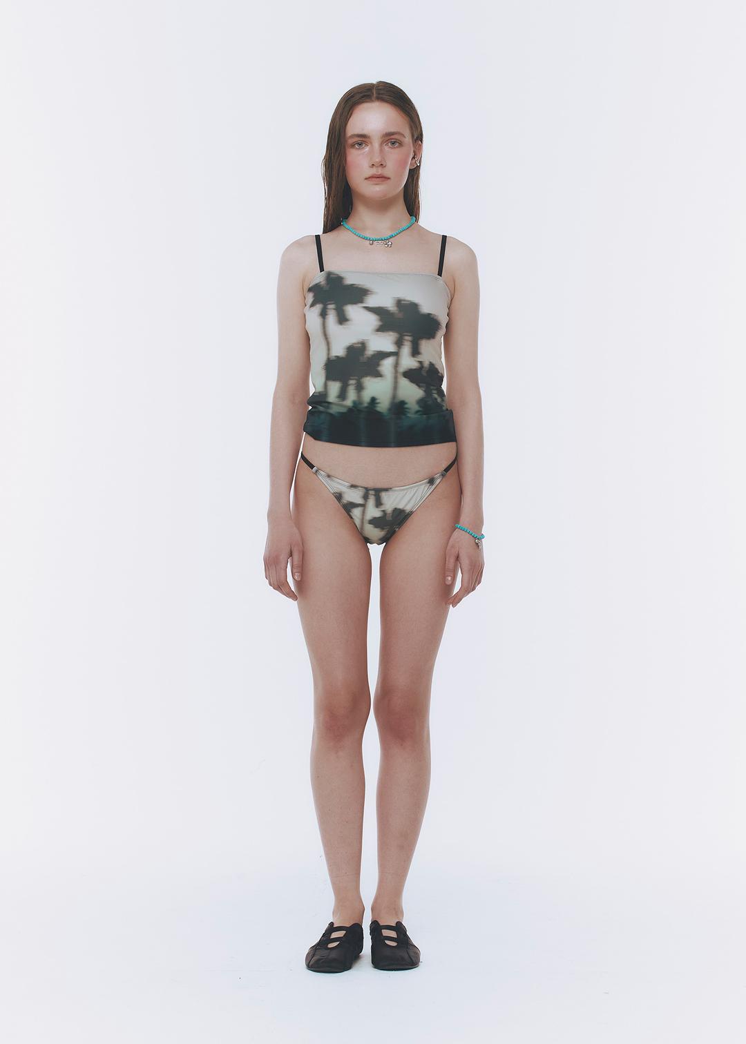 Palm Tree Tube Top Bikini_Black, Green