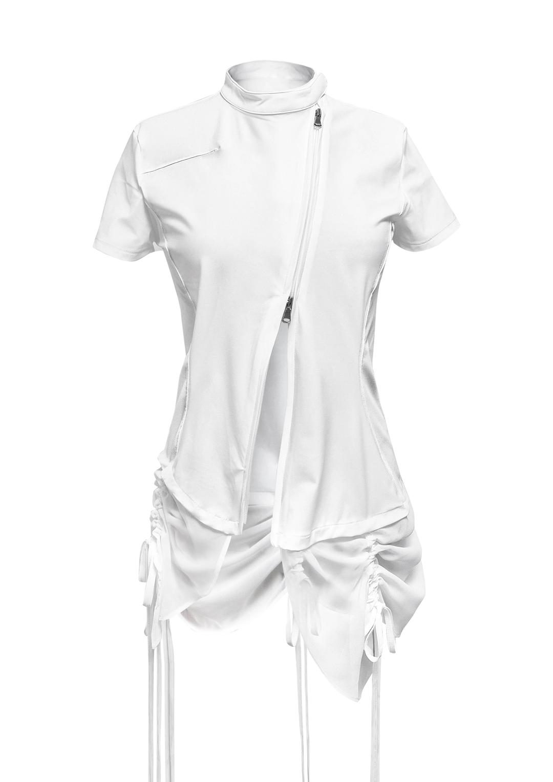 CURVED ZIP-UP SHIRT WITH LAYER . WHITE