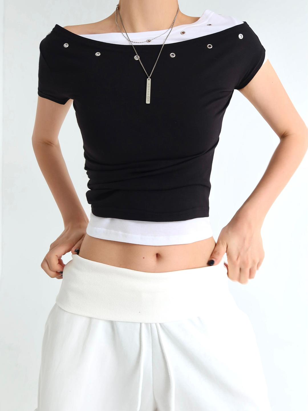 아일렛 언발란스 탑 (3color)