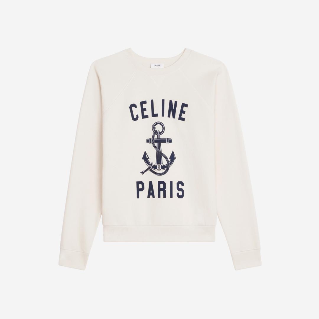 Celine Paris Anchor Sweater in Cashmere Fleece Light Ivory Bleu Ancre