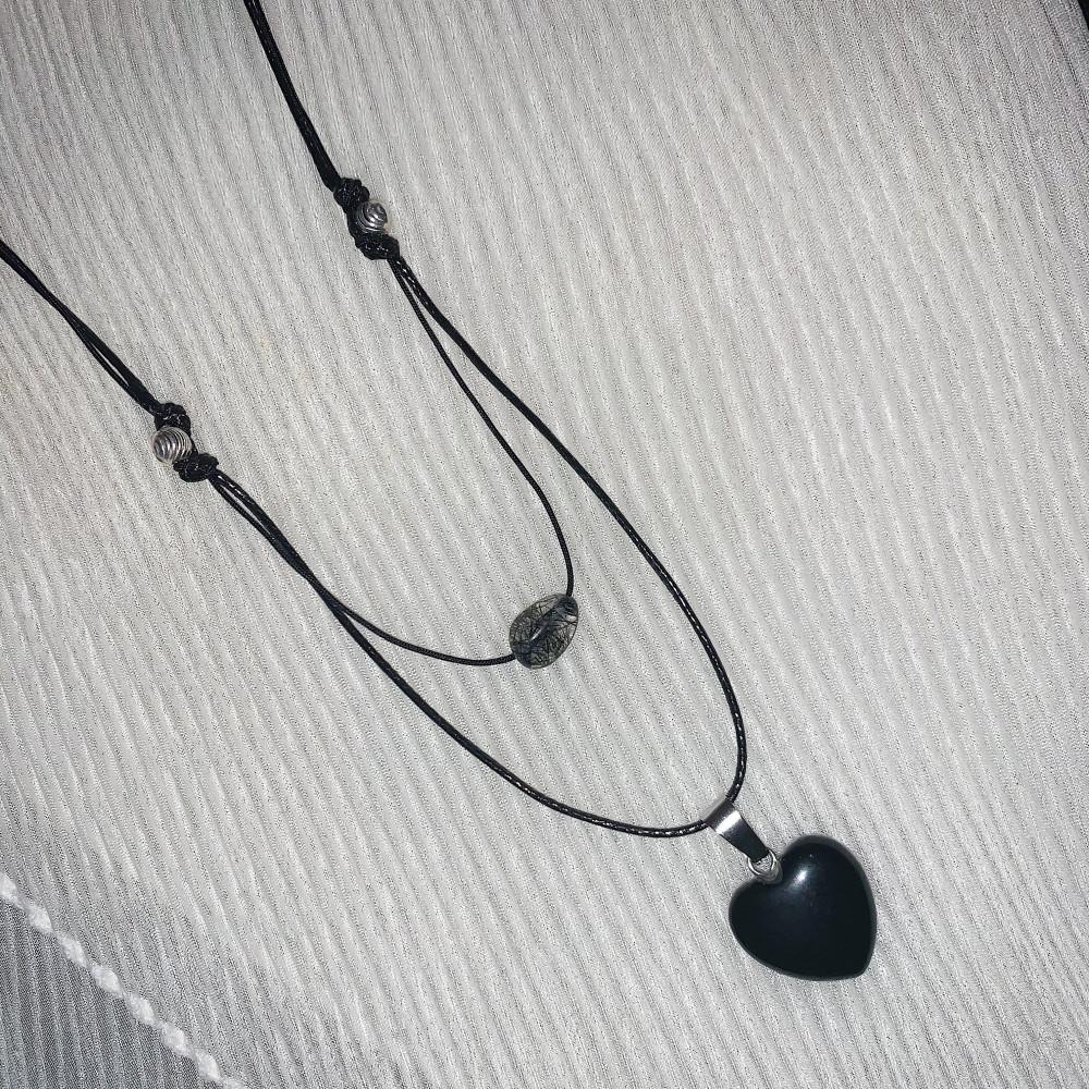 흑담 (黑澹) 오닉스 하트 원석 목걸이