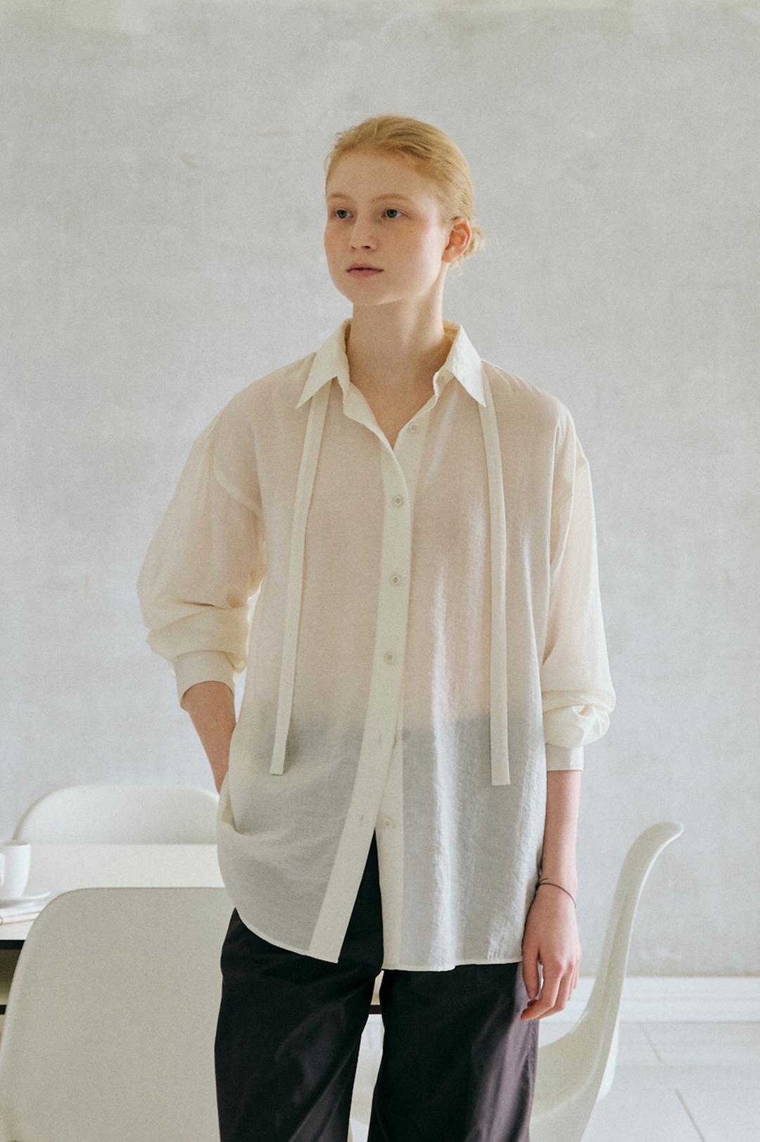 Lie Sheer scarf Shirt (Cream)