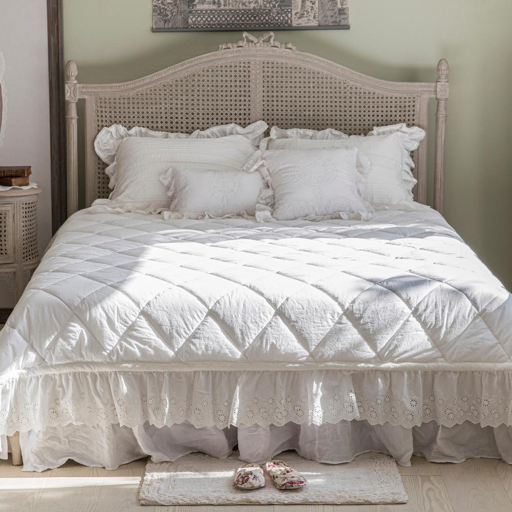 메종드파리 베드 스프레드 플로랄레이스 화이트, 고밀도 60수 침대패드