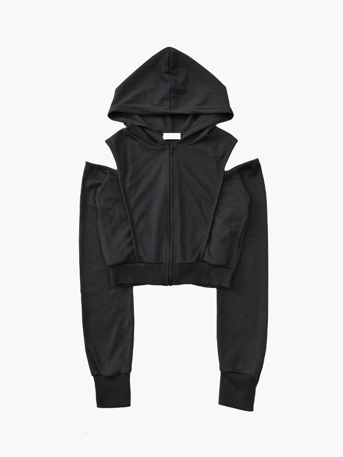 open shoulder hood zip up