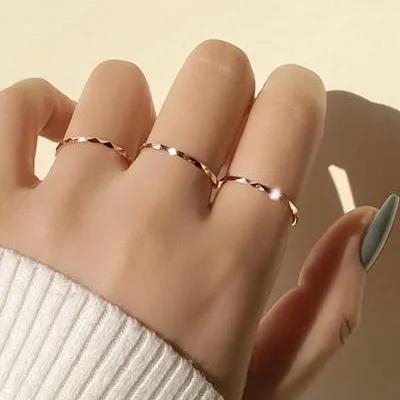 (무배/실버925) 14k 로즈골드 다이아 컷팅 레이어드 실반지