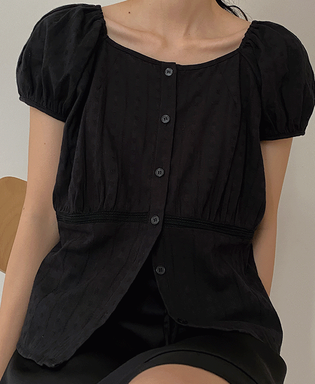 킨다베이지 스완 자가드 퍼프 블라우스 (2color)