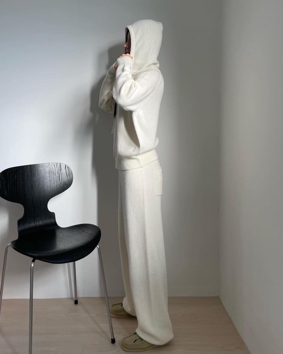 CASHMERE HOODED KNIT / 4COLORS