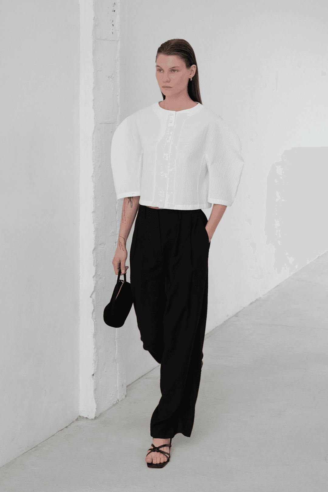Cotton seersucker volume Blouse_white