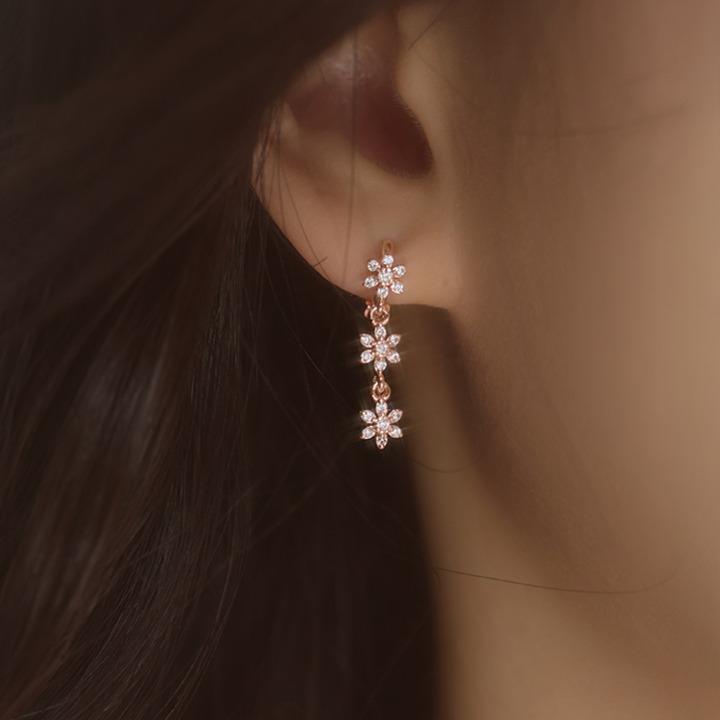 14k post 피오르 플라워 드롭 원터치 링귀걸이