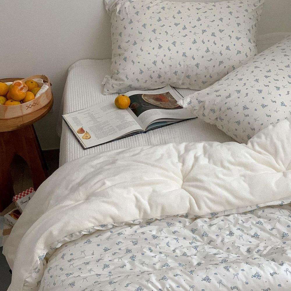 리본 블라썸  에어로웜 밍크 극세사 자가발열 겨울 차렵 이불 단품 SS