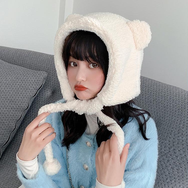 [당일출고]  방울 곰돌이 뽀글이 후드 모자 털 모자 바라클라바 겨울 스키장 귀도리 귀마개 방한