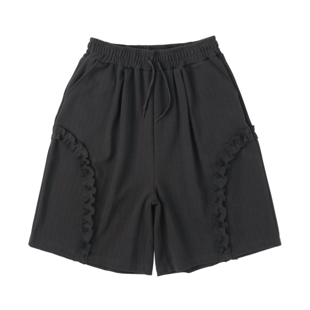 Herringbone Frill Short - Charcoal