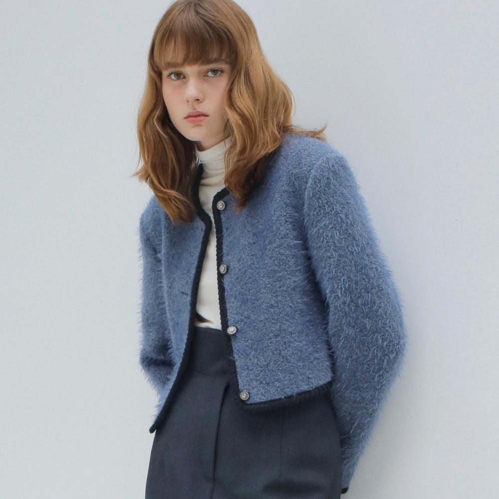 [P/A BY PAUL&ALICE] ﻿﻿TRIMMING CROP WOOL JACKET / BLUE GREY