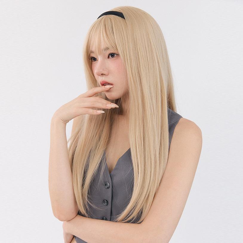 블론드 긴 머리 통 가발