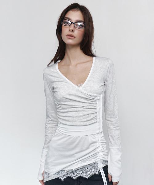 Selena Button Wrap long sleeve Top (Oatmeal)