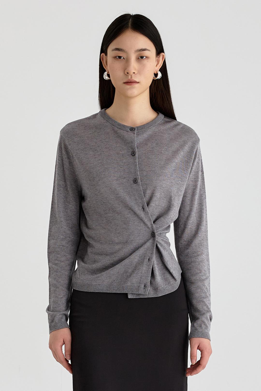 실크 드레이핑 가디건 - 그레이