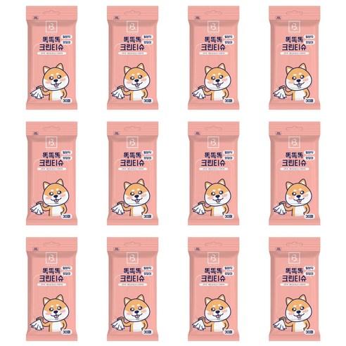 브리더랩 반려동물 똑똑똑 발바닥 엉덩이 크린 물티슈, 30개입, 12개