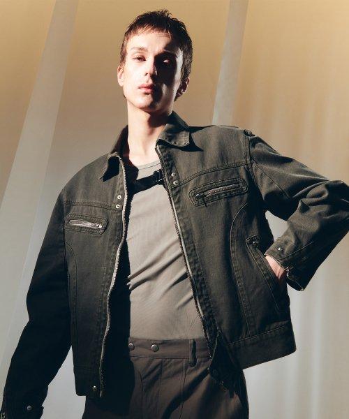 ZIPPER TRUCKER JACKET GARMENT DYEING KHAKI