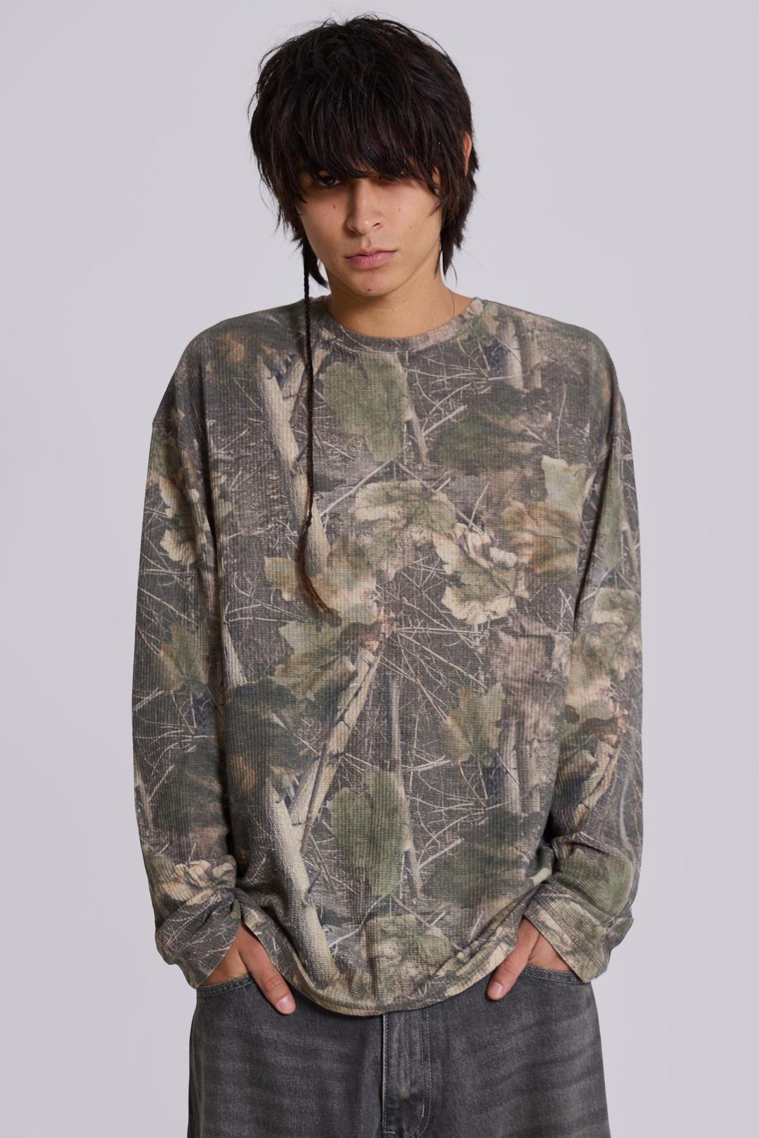 Woodland Camo Waffle Long Sleeve Top - XS / Camo