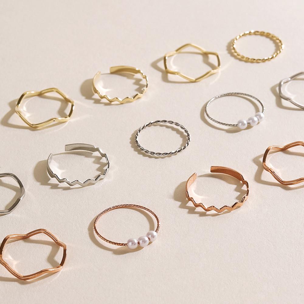 5set 데일리 지그재그 진주 레이어드 실반지 세트