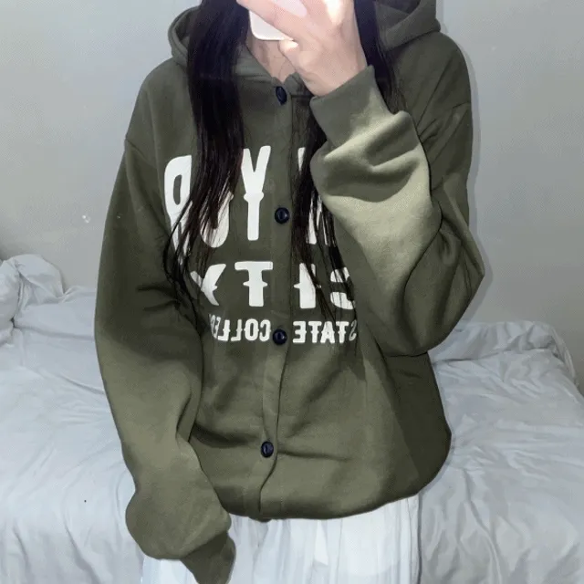 [unisex/기모] 컬리지 버튼 후드 자켓 (3color)